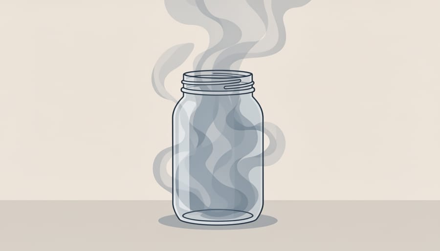 Conceptual photo of a glass jar with swirling mist-like vapor representing anxious thoughts